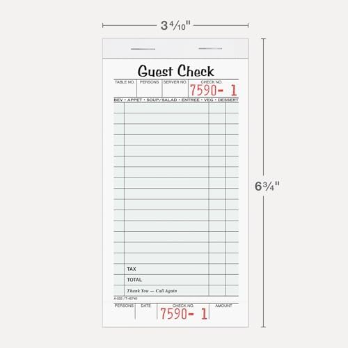 Adams Guest Check Pads, Single Part, Perforated, White, 3-2/5" x 6-3/4 ", 50 Sheets/Pad, 5 Pads/Pack (525SWMT)