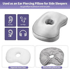 Orthopedic Ear Piercing Pillow for Side Sleepers, Pain Relief Design with Removable Cover and Ear Hole, 12x19 Inch Pierced Ears Support