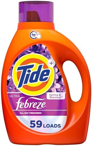 Tide Plus Febreze Freshness HE Turbo Clean Liquid Laundry Detergent, Spring & Renewal Scent, 84 fl oz, 59 loads