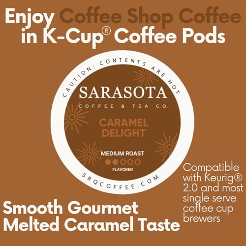 Sarasota K-Cup Coffee Pods | Medium Roast Flavored Coffee | Salted Caramel Cream | Single Serve for Keurig Brewers | Gourmet, Low Acid, Mold Free | 24 Count