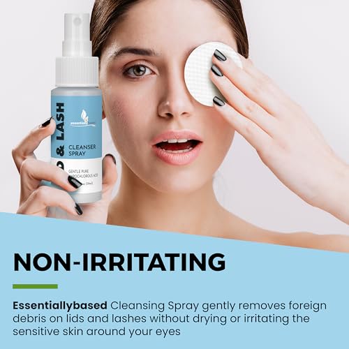 Essentially Based Eyelid Cleanser Kit - 2 oz Eyelids and Eyelash Cleaner - Hypochlorous Acid Spray Solution - Eye Wash Solution with 30 Application Pads - Made in USA