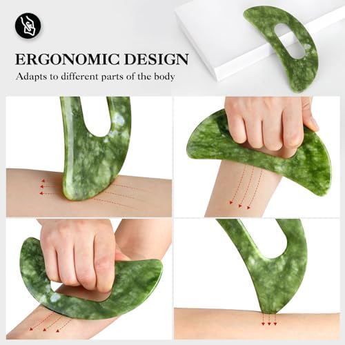 Jade Stone Gua Sha Massage Tool Large Guasha Board with Handle Muscle Scraping Massage Tools Body Sculpting Anti Cellulite Spa Acupuncture Tools for Back Neck Leg Massage, Lymphatic Drainage