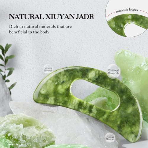 Jade Stone Gua Sha Massage Tool Large Guasha Board with Handle Muscle Scraping Massage Tools Body Sculpting Anti Cellulite Spa Acupuncture Tools for Back Neck Leg Massage, Lymphatic Drainage