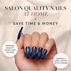 Beetlejuice Beetlejuice™ x Glamnetic Press On Nails - Ghost House™| Opaque Black & Navy Graphic Long Coffin False Nails, Reusable Stick On Fake Nails with Glue | Salon Quality | 15 Sizes - 30 Nail Kit