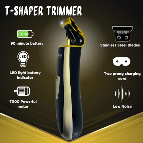 Supreme Trimmer T Shaper | Professional Barber Trimmer Hair Clippers for Men (90 Min Run Time) Cordless Hair Trimmer Zero Gapped Liner Beard Trimmer | ST5210 Gold