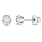 In Season Jewelry Sterling Silver 4mm Bezel Cubic Zirconia Toddler Girls Safety Screw Back Earrings - Lightweight and Hypoallergenic Safe for Babies Girls (Clear CZ)