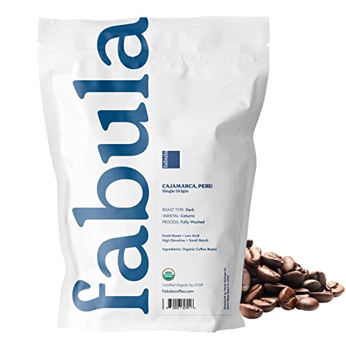 Fabula Coffee Dark Roast Whole Beans - Organic - Low Acid - Single Origin -Non GMO - Mold Free - 12 Ounces