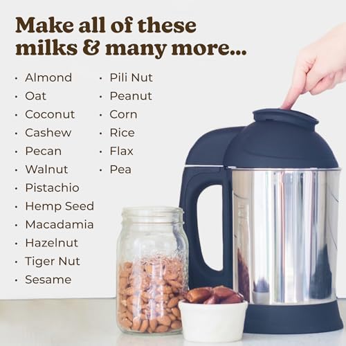 Almond Cow Nut Milk Maker Machine, Plant Based Milk Maker for Homemade Almond, Oat, Cashew Nut Milk, Soy Milk, Dairy Free Bevenrages, Stainless Steel Food Machines, 5-6 Cups Per Batch, 120V