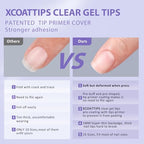 BTArtbox Extra Short Square Nail Tips - Clear Short Gel Nails with Tip Primer Cover, Stronger Adhesion Full Cover Soft Gel Fake Nail Tips for Easy Nail Extension