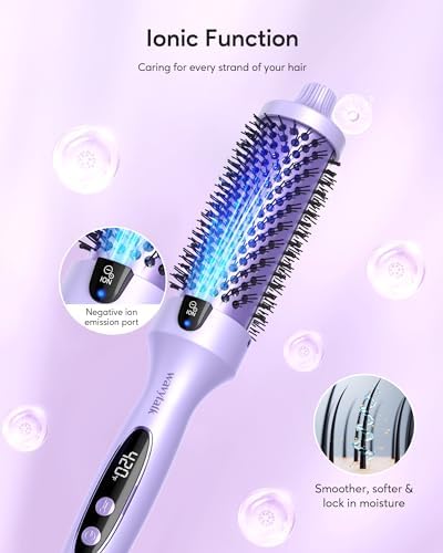Wavytalk Thermal Brush, Blowout Boost 1.5 inch Heated Round Brush for Blowout Look, Negative Ion Technology, Ceramic Tourmaline, 5 Temperature Settings, Dual Voltage, Purple, Less Damage