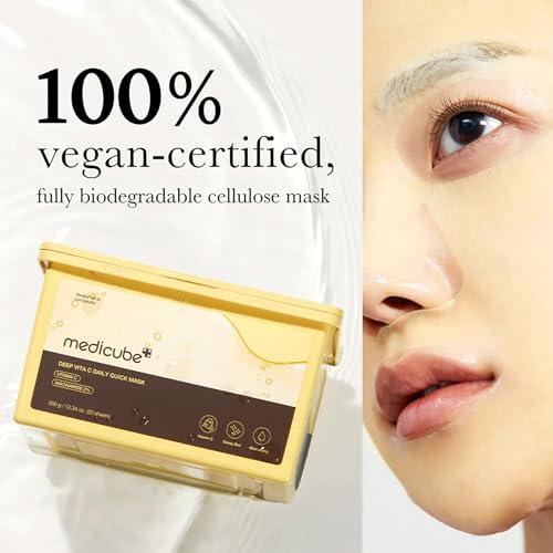 medicube Deep Vita C Daily Quick 30 Sheet Masks - Vegan Certified, Quick Dispenser, Triple Vitamin Complex For Radiance and Hydration - Korean Face Masks