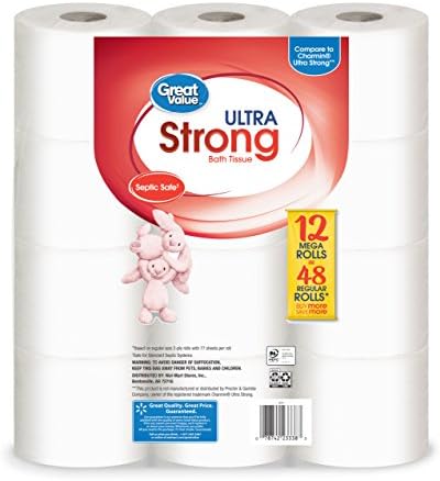 Great Value Ultra Strong Toilet Tissue Paper, 12 Mega Rolls