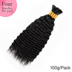 Super Wave Human Braiding Hair Wet and Wavy Human Hair Super French Bulk Human Hair No Weft 100g (1Pack-4PCS) For Boho Braids (Natural Black, 18 Inch)