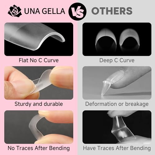 UNA GELLA 504Pcs Medium Square Nail Tips, Acrylic French Pre-shape Matte Full Cover Soft Gel x Nails, Fake Nails for Nail Extension Home DIY Art Salon 15 Sizes Press on False Nails