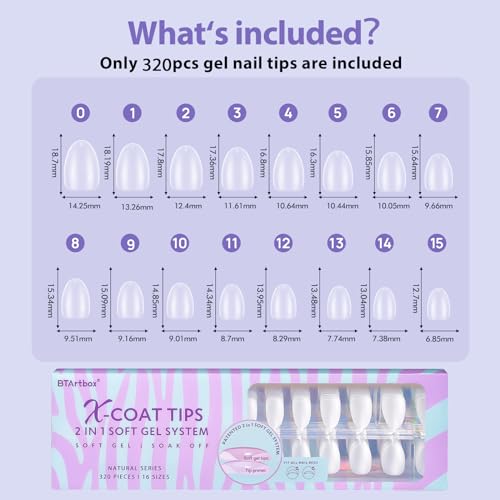 Extra Short Almond Nail Tips - BTArtbox XCOATTIPS Gel Nail Tips Natural with Tip Primer Cover, Pre-shaped Full Matte Oval Gel Press On Nails Clear Soft Fake Nails for Daily Nail Art