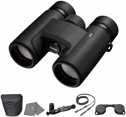 Nikon PROSTAFF P7 10x30 (16771) Black Binoculars Bundle with Lens Pen and Cleaning Cloth, Compact Binoculars for Adults for Hunting, Bird Watching, and Hiking Essentials, Zoom