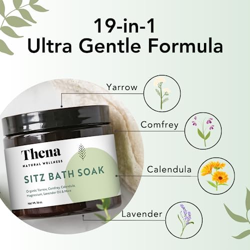 Thena Organic Sitz Bath Soak 2 Pack | Postpartum Essentials 100% Natural & Gentle with Pure Epsom & Dead Sea Salts Witch Hazel Lavender Essential Oil