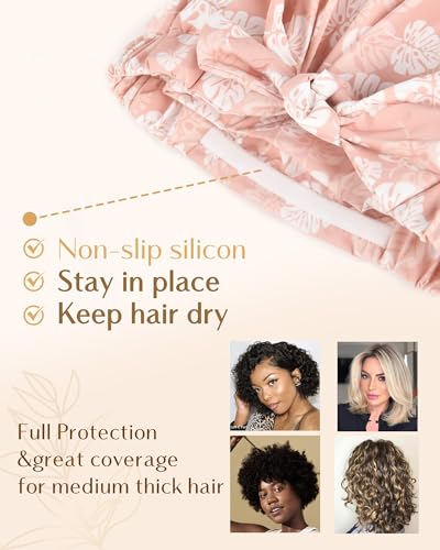 Yanibest Luxury Non-Slip Shower Cap for Women, Adjustable Waterproof Shower Cap, Reusable Cute Shower Cap Hair Cap to Keep Hair Dry