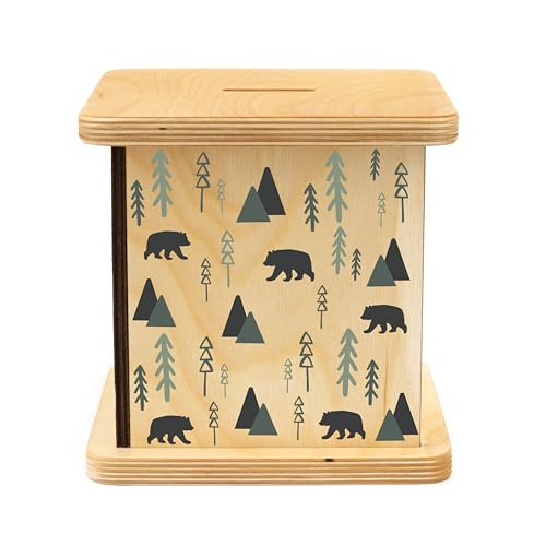 Wooden Piggy Bank for Kids and Adults, Personalized Gift Handmade in USA by BloomOwl, Custom Piggy Bank, Personalized Banks for Kids, Gifts for Baby Boys and Girls (Minimal Bear)