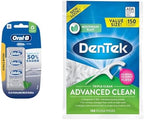 Oral-B Glide Pro-Health Dental Floss, Deep Clean Cool Mint Flavor, 40 M, 3 Count & DenTek Triple Clean Advanced Clean Floss Picks, No Break & No Shred Floss, 150 Count
