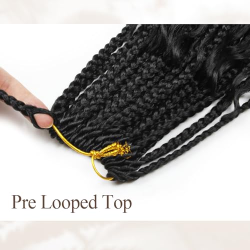 9 Packs Boho Box Braids Crochet Hair 18 Inch Goddess Box Braids Crochet Hair With Curly Ends Synthetic Bohemian Braids Hair Extension For Women (18inch, 1b)
