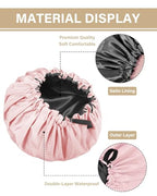 Aquior Shower Cap,Extra Adjustable Shower Caps for Women Double-Layer Waterproof Reusable Hair Cap, Large Size Hair Cap for All Hair,for Girls Spa Bath,Soft and Comfortable (Pink)