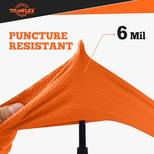 TitanFlex Heavy Duty Nitrile Gloves, 6 Mil Orange Raised Diamond Texture, Mechanic Disposable Gloves Latex Free Powder Free