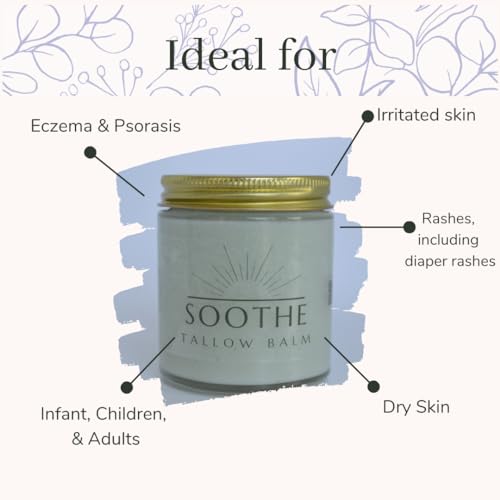 Soothe Tallow Balm- Pasture-fed Beef Tallow Infused with Blue Tansy & Colloidal Oatmeal- Infant safe ointment/moisturizer for rash, dry skin, eczema, psorasis- Organic (2 oz)