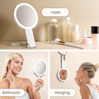 Travel Makeup Mirror with Lights, Lightened 10X/1X Double Sided Magnifying Mirror with 3 Colors, Brightness Adjustable Portable LED Mirror Valentines Day Gifts for Her Women Girls (White)