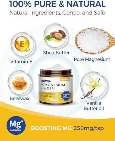 Magnesium Cream for Sleep - Topical Magnesium Lotion for Leg Cramps & Pain, Muscle Relaxation, Calm - Natural Body Butter for Deep Hydration - Safe for Kids (Vanilla)
