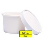 Belinlen 50 SET 8 OZ Disposable White Ice Cream Cups with Lids Medium Hot and Cold To Go Cups Paper Cup Takeout Food Container
