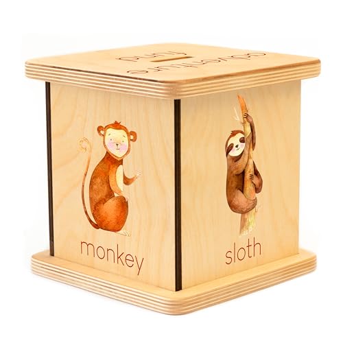 Wooden Piggy Bank for Kids and Adults, Personalized Gift Handmade in USA by BloomOwl, Custom Piggy Bank, Personalized Banks for Kids, Gifts for Baby Boys and Girls (Safari)