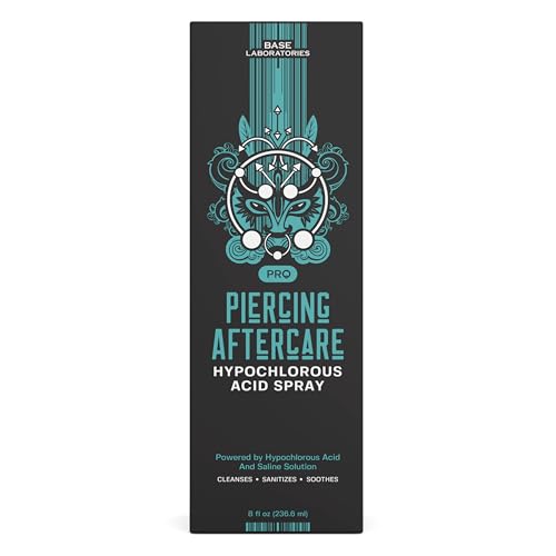 BASE LABORATORIES Hypochlorous Acid Spray 8oz | Piercing Aftercare Healing Solution for Piercings, Bumps, Keloids & Wounds - Nose, Ears, Belly