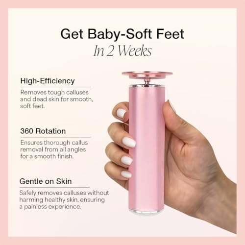 Dermave Electric Foot Callus Remover, Pain-Free Electric Foot File Callus Remover for Feet Professional Adjustable Speed, 360 Rotation with 60pcs Sanding Discs, Gentle and Not Hurt Feet (Gold)