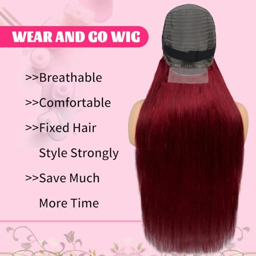 32 Inch 99J Burgundy Lace Front Wigs Human Hair 200% Density 13x6 Straight Lace Front Wigs Human Hair Pre Plucked Red Lace Frontal Wig for Women Glueless Human Hair Wig with Baby Hair Natural Hairline