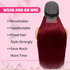 32 Inch 99J Burgundy Lace Front Wigs Human Hair 200% Density 13x6 Straight Lace Front Wigs Human Hair Pre Plucked Red Lace Frontal Wig for Women Glueless Human Hair Wig with Baby Hair Natural Hairline