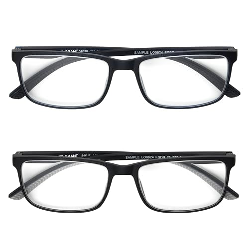 Foster Grant Men's Tatum 2-Pack Rectangle Reading Glasses, Navy, Black, 39 mm, 2 Diopters