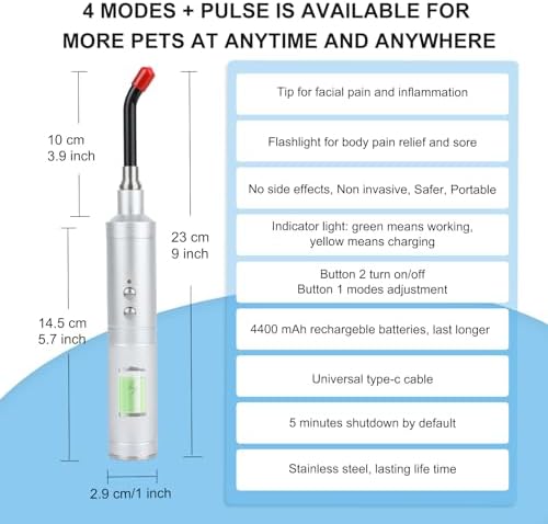 Vet Near Red Light Therapy Device for Dogs Pain Relief, 4400mAh Cat Cold Sore Blue Light Treatment Machine Pet Lip Nasal Ear Mouth Oral Canker Sore Leg Knee Back Joint Muscle Relax at Home