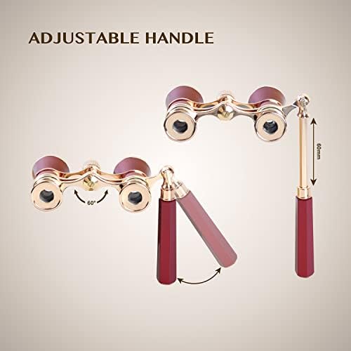 Aomekie Opera Glasses Binoculars 3X25 Theater Glasses Mini Binocular Compact with Handle for Adults Women in Musical Concert（Red）