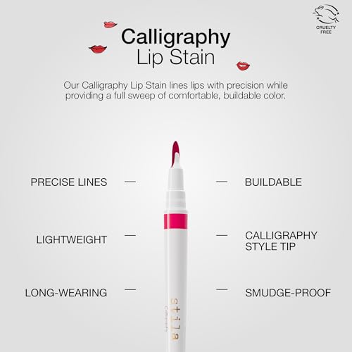 stila Calligraphy Lip Stain Long-Lasting Tint, Moisturizing, Transfer-Proof, Lightweight, Sheer Buildable Color, Fades to a Natural Wash of Colors