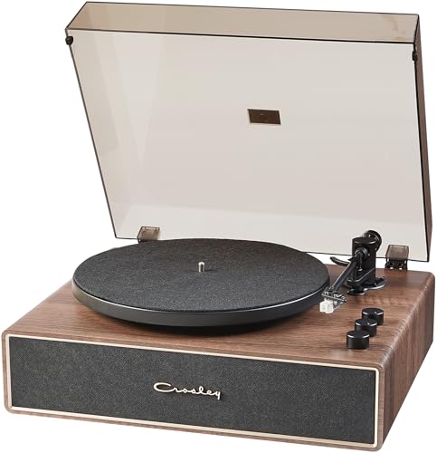 Crosley CR6046A-WAGL Stave 2-Speed Bluetooth Record Player Turntable with Built-in Speakers, Walnut