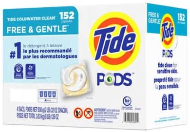 Tide PODS Liquid Laundry Detergent Pacs Free & Gentle 152-count, LARGE, White
