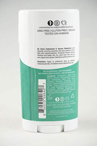 All Good Aluminum Free Deodorant Stick - Natural Deodorant w/Shea Butter & Aloe Vera, Bio-Active Formula, Vegan, Underarm Odor Protection for Men & Women (Cedarwood & Spruce)