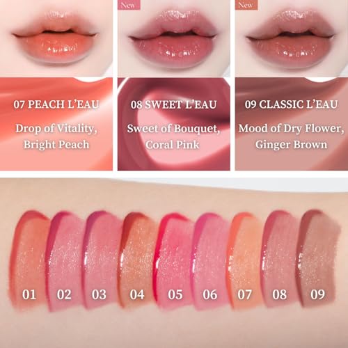 BBIA L’EAU Tint – Glossy & Glow Lip Stain, Watery Lip Tint, Non-Sticky, High Shine Finish, Long-lasting, Moisturizing, Lightweight, Natural, Daily Use, Vegan, Korean Lip Makeup (07 PEACH L'EAU)