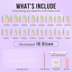 BTArtbox Press On Nails Almond -Short Designed Press On Nails with Gold Foil, Natural Nail Tips, Glue On Nails for Gifts, Stick On Nails in 16 Sizes - 30 Nail Kit, Scenery