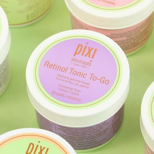 Pixi Retinol Tonic to-Go, Smoothing & Firming Toning, Enhanced with Peptides to Boost Collagen Production, Alcohol-Free Daily Rejuvenating Toner On The Go, 60 Pads