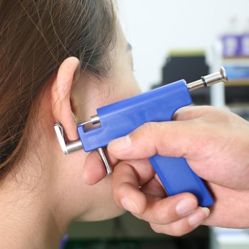 Ear piercing gun kit Reusable professional ear piercing gun kit, 24 surgical grade anti-sensitive piercing earrings, 10 cubic zirconia fashion earrings, 24 alcohol cotton sheets (silver)