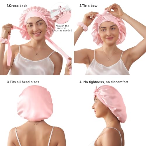 LitBear 100% Mulberry Silk Bonnet for Sleeping Women, 6A 22 Momme, Large Double-Layer Silk Hair Wrap with Tie Band, Non-Slip Silk Turban, Includes Silk Scrunchie