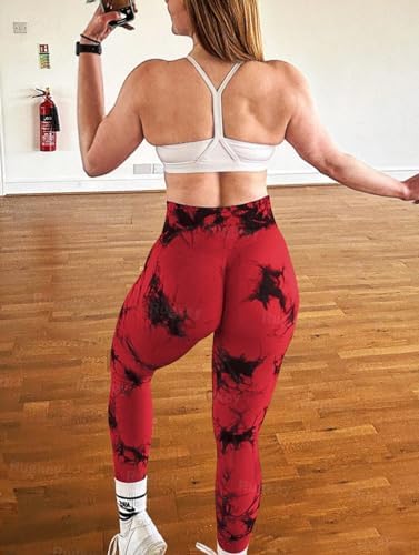 Rugkey Women's 3 Piece Yoga Leggings High Waist Tie Dye Seamless Scrunch Butt Lifting Athletic Booty Pants
