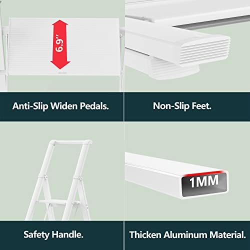 WOA WOA 5 Step Ladder, Ladders for Home, Anti-Slip Pedals, Aluminum Step Stool Foldable, Lightweight to Move, Ease of Storage, Reach 10ft for Closet Kitchen Library, Hold 300lbs - White